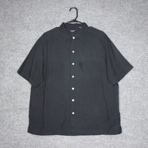 Men's Black Short-Sleeve Button-Down Silk
Shirt (has stain)